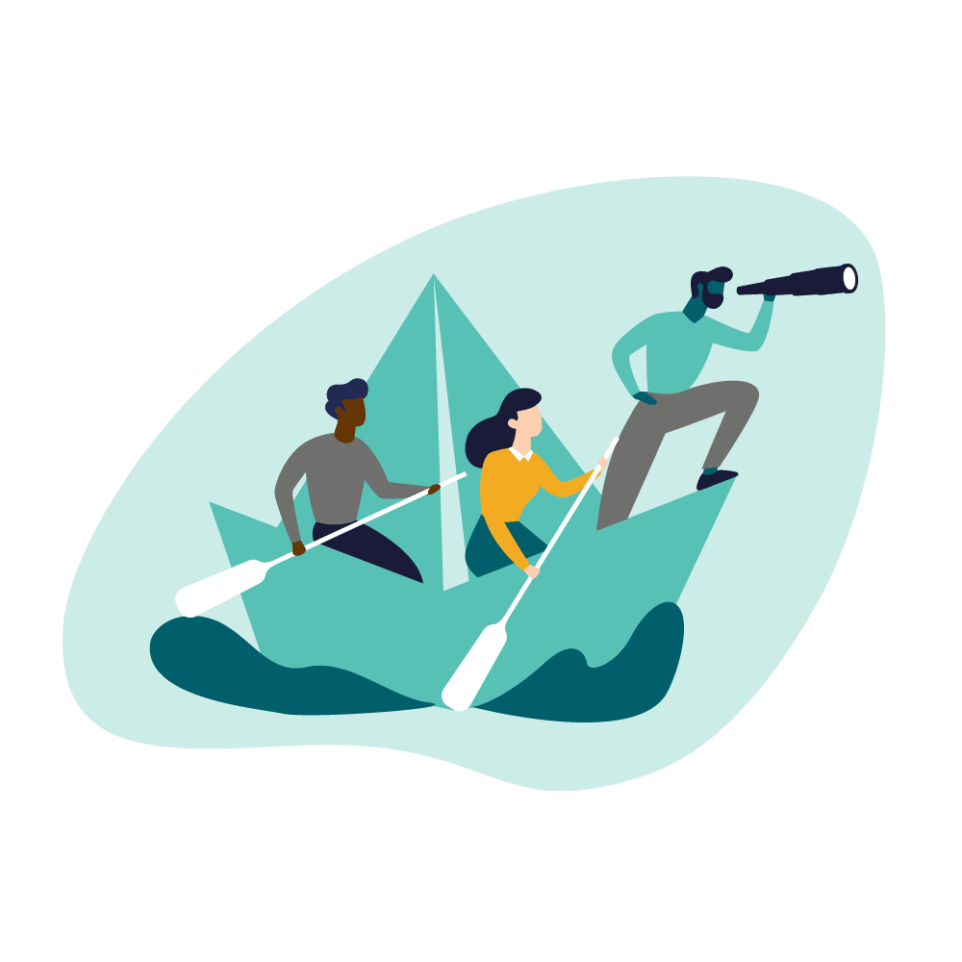 Three people sailing in a boat