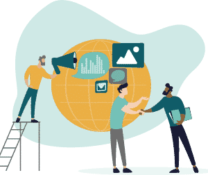 Two people present the product